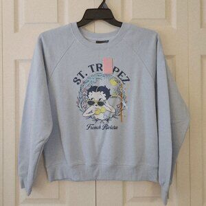 Betty Boop St. Tropez French Riviera Graphic Sweatshirt Sz Small Blue NWT